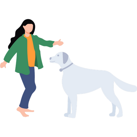 Young girl training dog  Illustration