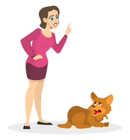 Young girl training pet dog Illustration