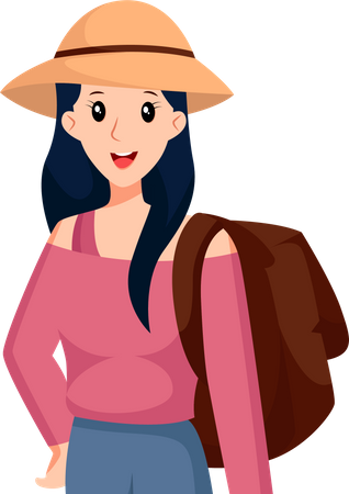 Young Girl Traveling with Bag  Illustration