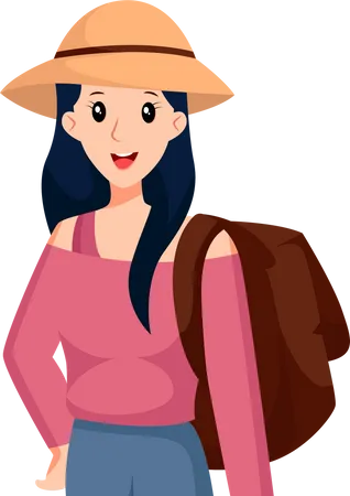 Young Girl Traveling with Bag  Illustration