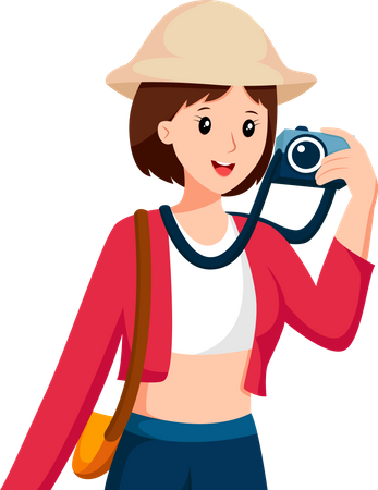 Young Girl Traveling with Camera  Illustration