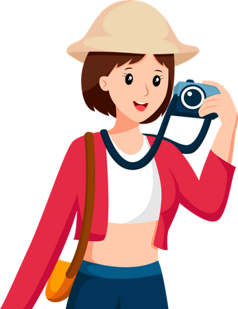 Young Girl Traveling with Camera  イラスト