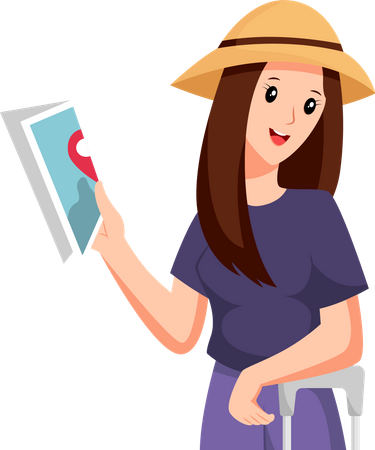 Young Girl Traveling with Map  Illustration