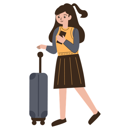 Young Girl Traveling with Suitcase  Illustration