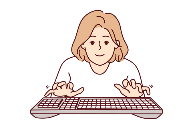 Young girl typing on keyboward  Illustration