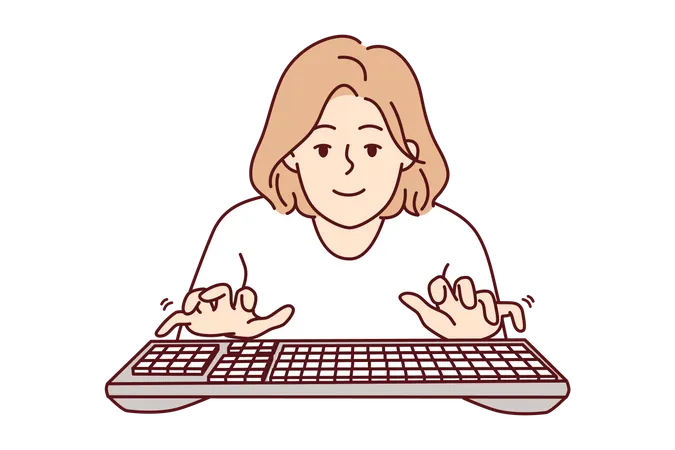 Young girl typing on keyboward  Illustration