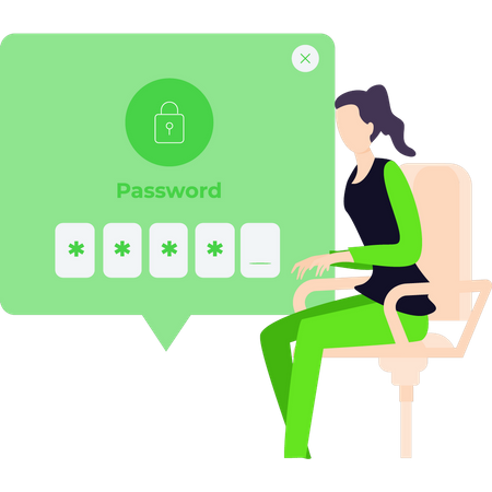 Young girl typing password  Illustration