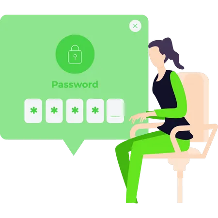 Young girl typing password  Illustration