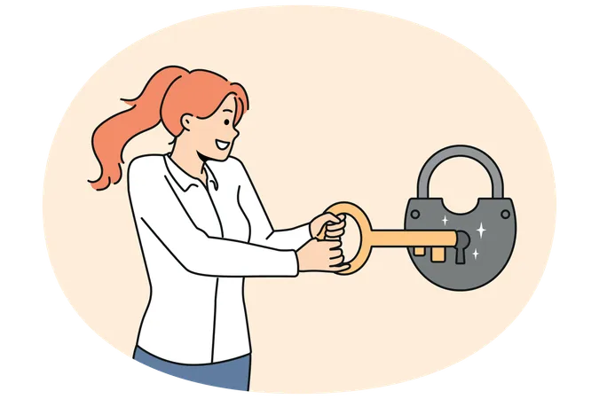 Young girl unlocking lock  Illustration