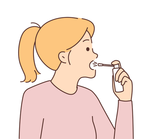 Young girl use mouth spray  Illustration