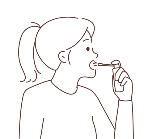 Young girl use mouth spray  Illustration