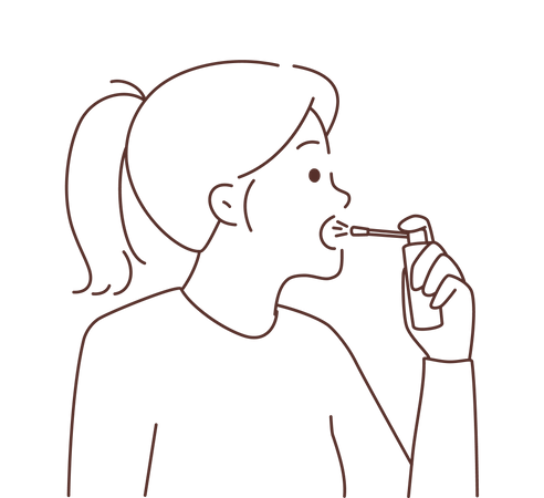 Young girl use mouth spray  Illustration