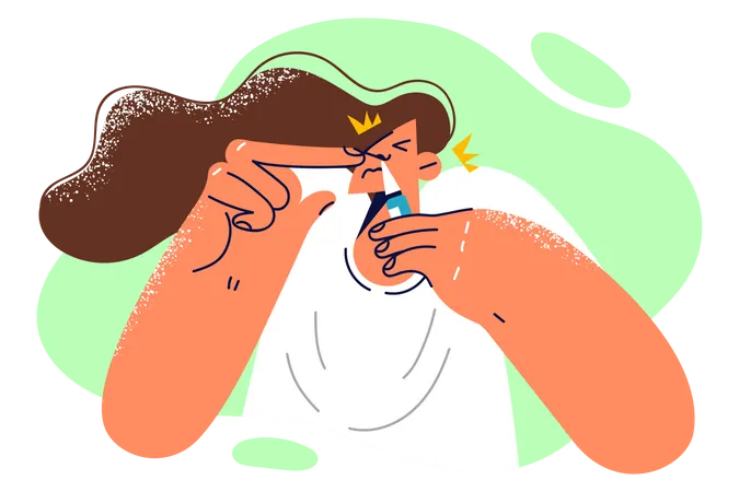 Young girl use nosal spray  Illustration