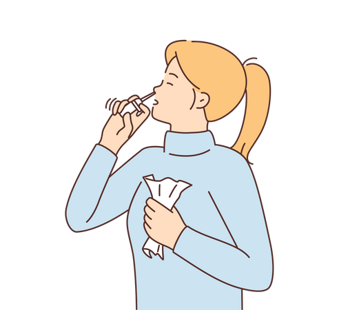 Young girl use nose spay  Illustration