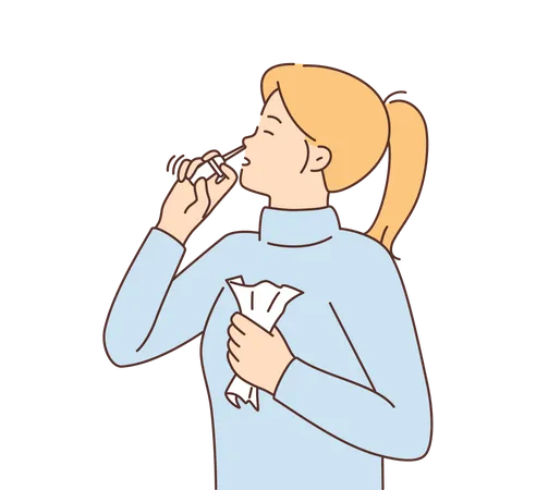Young girl use nose spay  Illustration