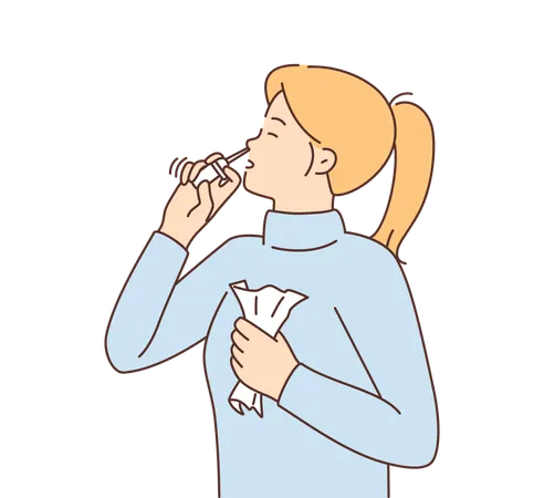 Young girl use nose spay  Illustration