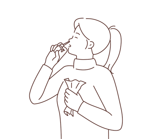 Young girl use nose spay  Illustration