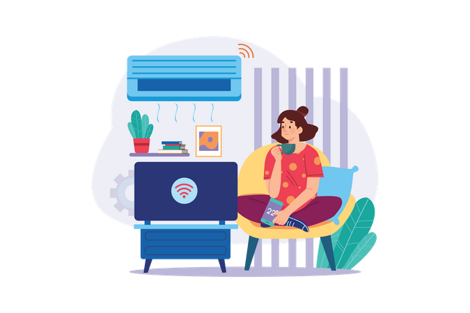 Young Girl Use Smart Appliances In Home  Illustration