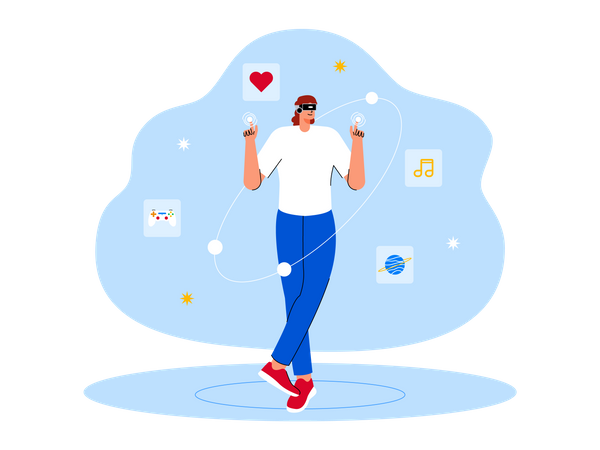 Young girl using metaverse tech  Illustration