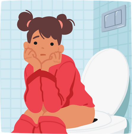 Young Girl Using The Toilet  Illustration