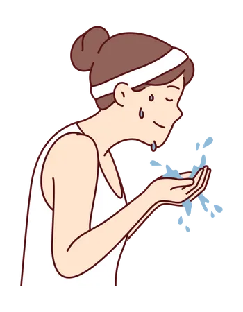 Young girl washing face  Illustration