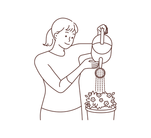 Young girl watering flower pot  Illustration