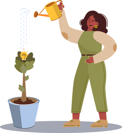 Young girl watering idea plant  Illustration