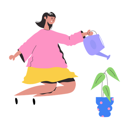 Young girl Watering Plant  Illustration