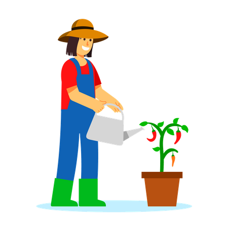 Young girl watering plant  Illustration