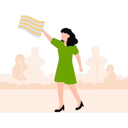 The Girl Is Waving A Flag Illustration