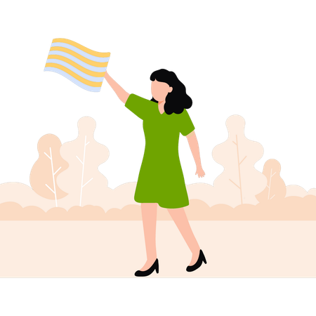 Young girl waving flag  Illustration