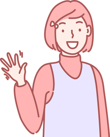 Young girl waving hand and saying hello  Illustration