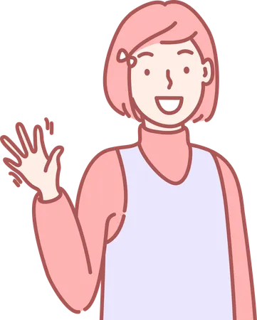 Young girl waving hand and saying hello  Illustration