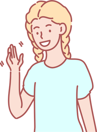 Young girl waving hand and saying hello  Illustration