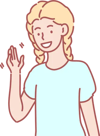 Young girl waving hand and saying hello  Illustration