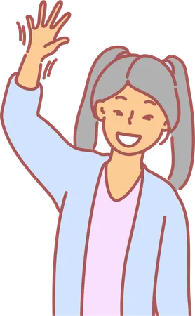 Young girl waving hand and saying hello  Illustration