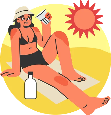 Young Girl wearing bikini and staying well hydrated in summer heat  Illustration