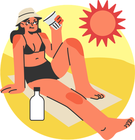 Young Girl wearing bikini and staying well hydrated in summer heat  Illustration