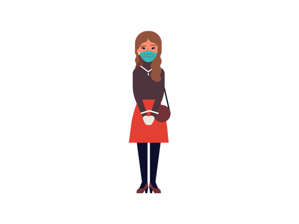 Young girl wearing mask and gloves  Illustration