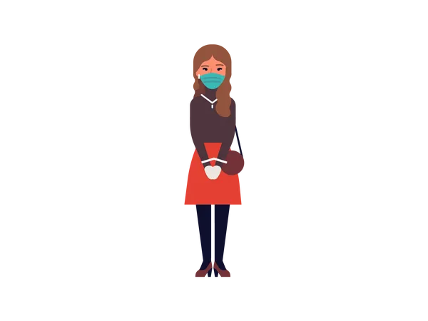 Young girl wearing mask and gloves  Illustration