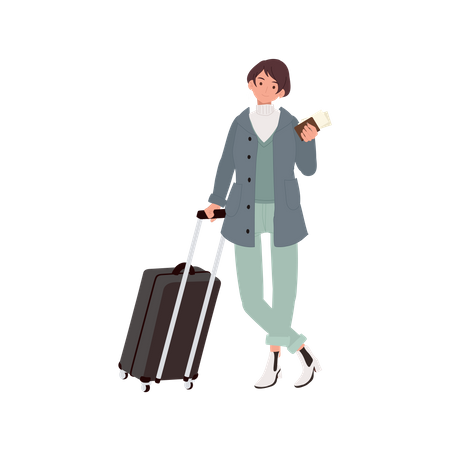 Young Girl with bag and passport  Illustration