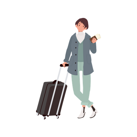 Young Girl with bag and passport  일러스트레이션