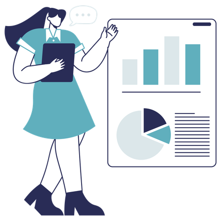 Young girl with Data Statistic report  Illustration