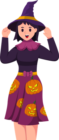 Young Girl with Halloween Costume  Illustration