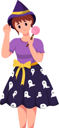 Young Girl with Halloween Costume  Illustration