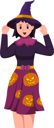 Young Girl with Halloween Costume  Illustration