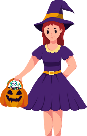 Young Girl with Halloween Costume  Illustration