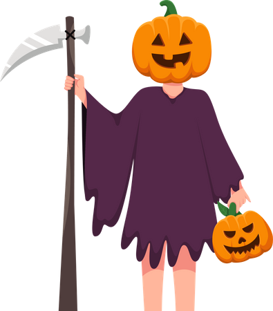 Young Girl with Halloween Costume  Illustration