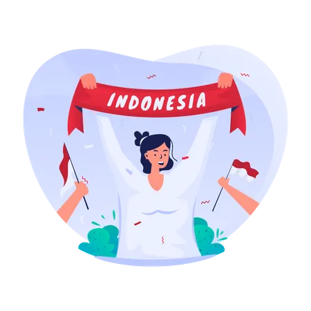 Illustration Of Young Girl With Indonesia Scarf Celebrating Independence Day Illustration