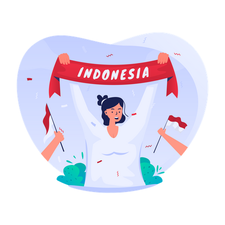 Young girl with Indonesia scarf  Illustration